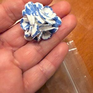 Vintage Stoke from England Blue and White Floral Brooch